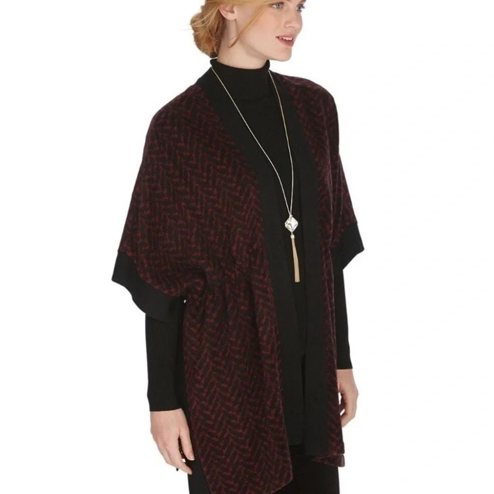White House Black Market Burgundy Shawl Cardigan Wrap Wool Sweater Size XS Small